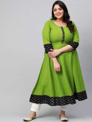 Women Green Printed Cotton Blend Anarkali Kurta