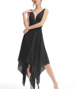 Women Asymmetric Black Dress