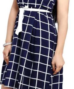 Women Fit and Flare Dark Blue, White Dress