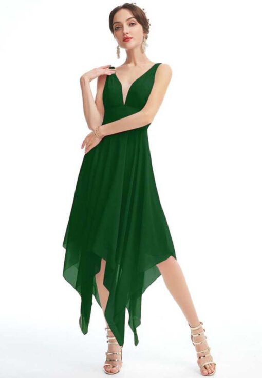Women Asymmetric Dark Green Dress