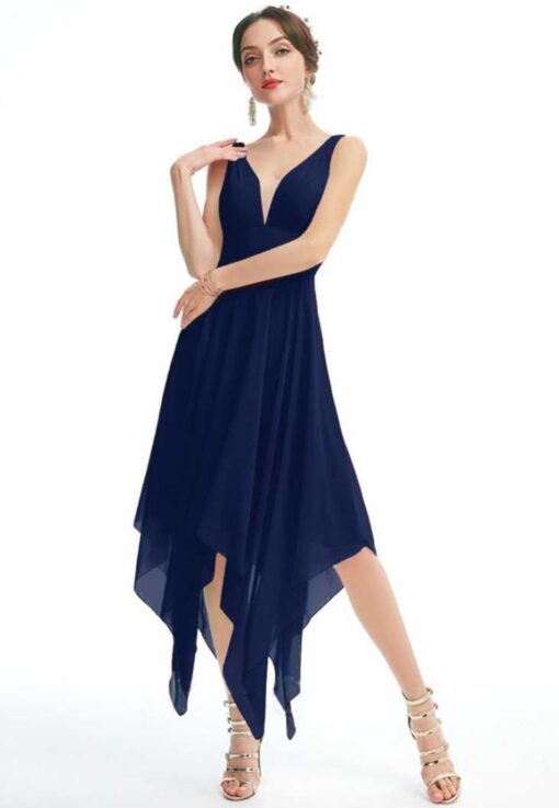 Women Asymmetric Dark Blue Dress